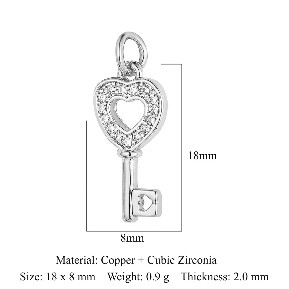 5 stks/partij Ster Hart Sleutel Koper Kubieke Zirkoon Charms Clover Lightning Hoefijzer Racket Maan Armband Oorbel Ketting Hanger