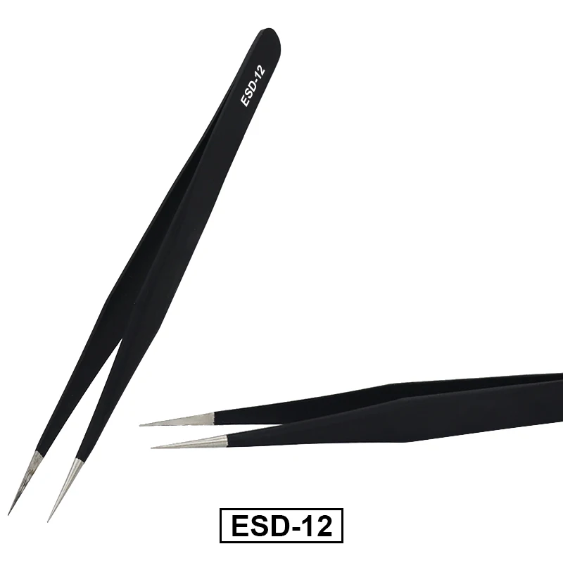 GLAMLASH ESD-12 ESD-15 Anti-static Tweezer Curved Tweezer Straight Tip Tweezer Makeup Tool