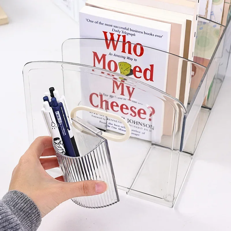 Transparent Acrylic Book Rack Reading Stand Desk Partition Display Shelf Student Organizer Storage Container Literature Ends