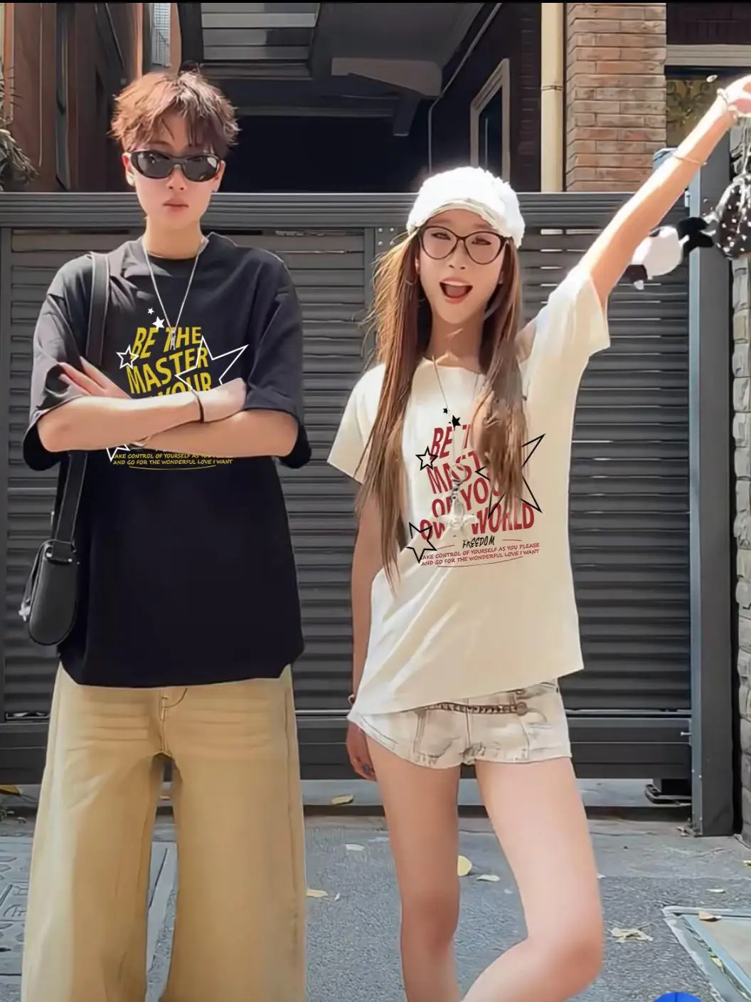 Couples Matching oulder Bared ort Sve T-irt Women's Versatile Summer Cotton Print Slim Fit Casual Creative Design