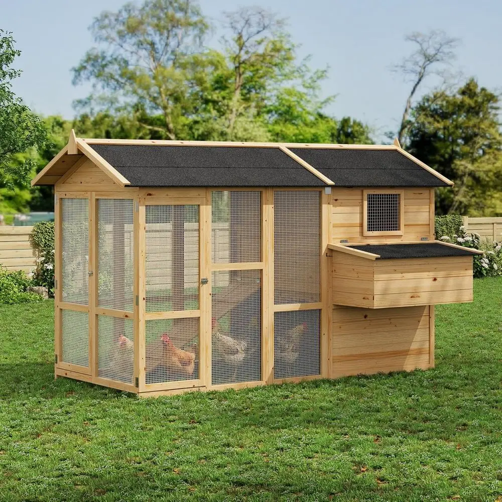 Outdoor Chicken Coop for 4-6 Chickens: Wooden Hen House with Waterproof Roof, Nesting Box, and Wire Enclosure (80 x 35 x 54)