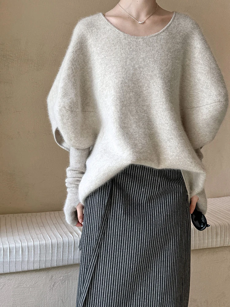 

Wine Red Big Size Elegant Knitting Sweater Round Neck Long Sleeve Women Pullovers New Fashion Spring Autumn