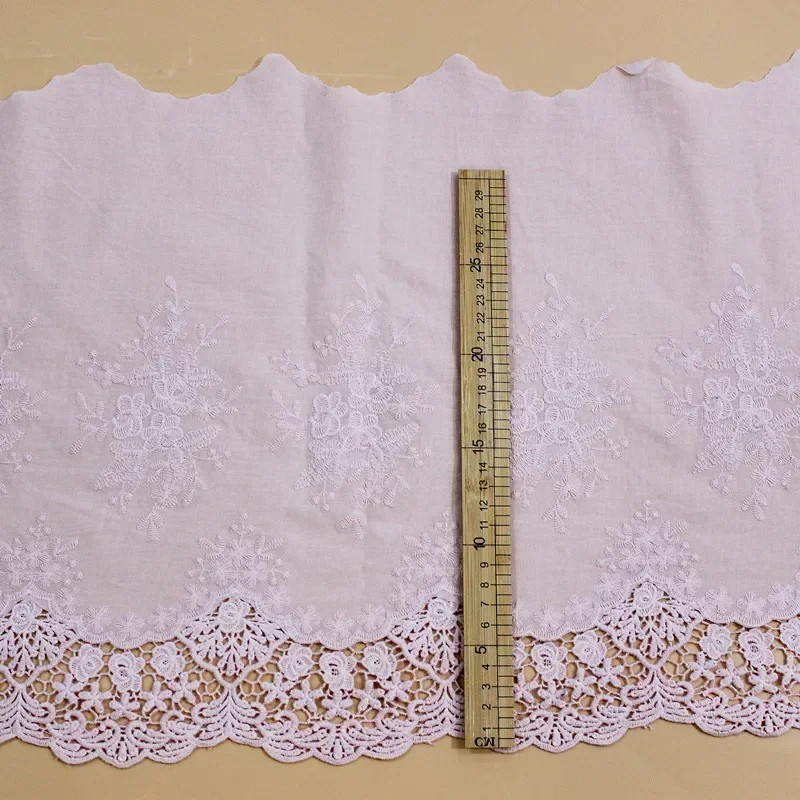 Beige and White100 % Cotton Embroidered Lace Fabrics, Women\'s Clothing, DIY Lace Trim, RS1689, 3Yards/Lot