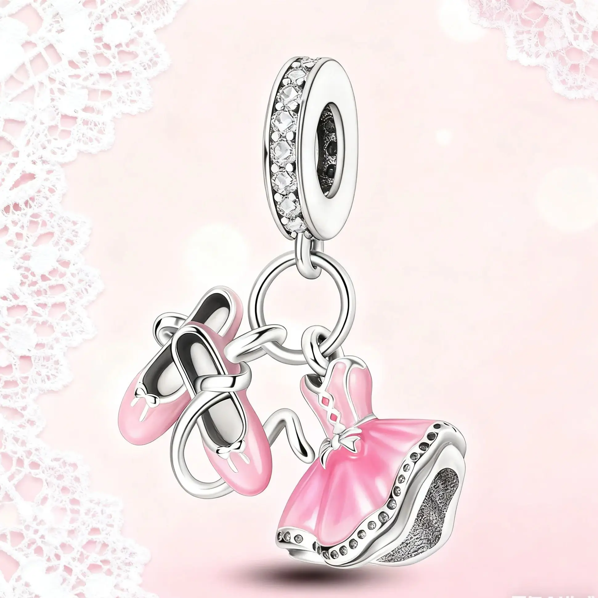 

Charm 925 Silver Ballet Shoes & Tutus Pendant Fit Original Bracelet Diy For Woman Fine Jewelry