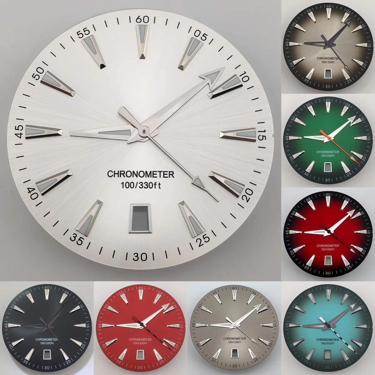 

33mm scale dial and pointer green luminous 6 o'clock position calendar window are suitable for NH35A movement men's watch parts.