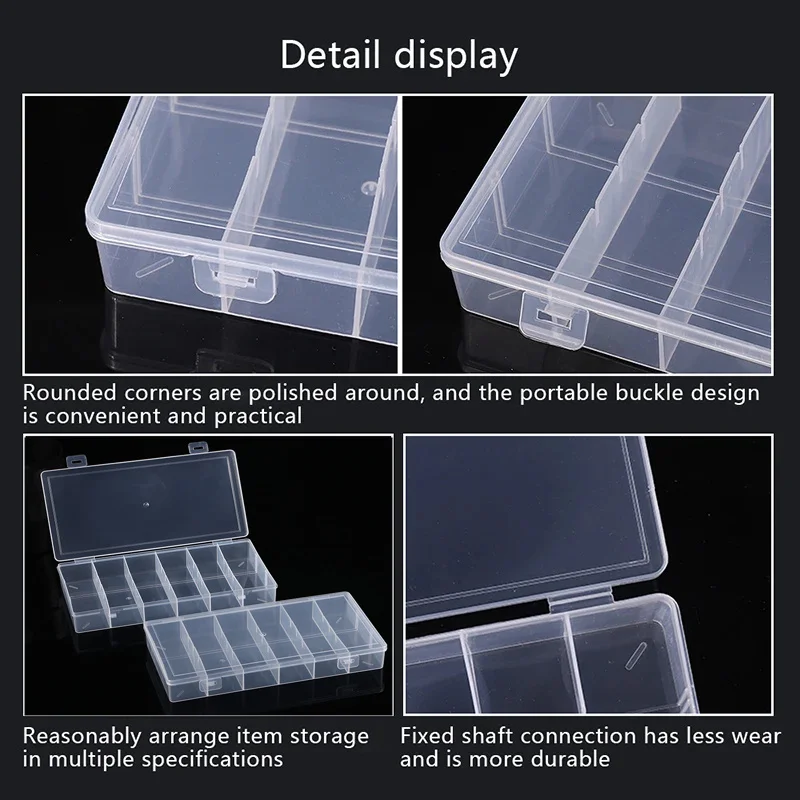 Boîte de rangement à 6 compartiments, boîte de rangement de bijoux en plastique, adaptée aux cils, finition domestique noire pour les yeux, transparente anti-poussière