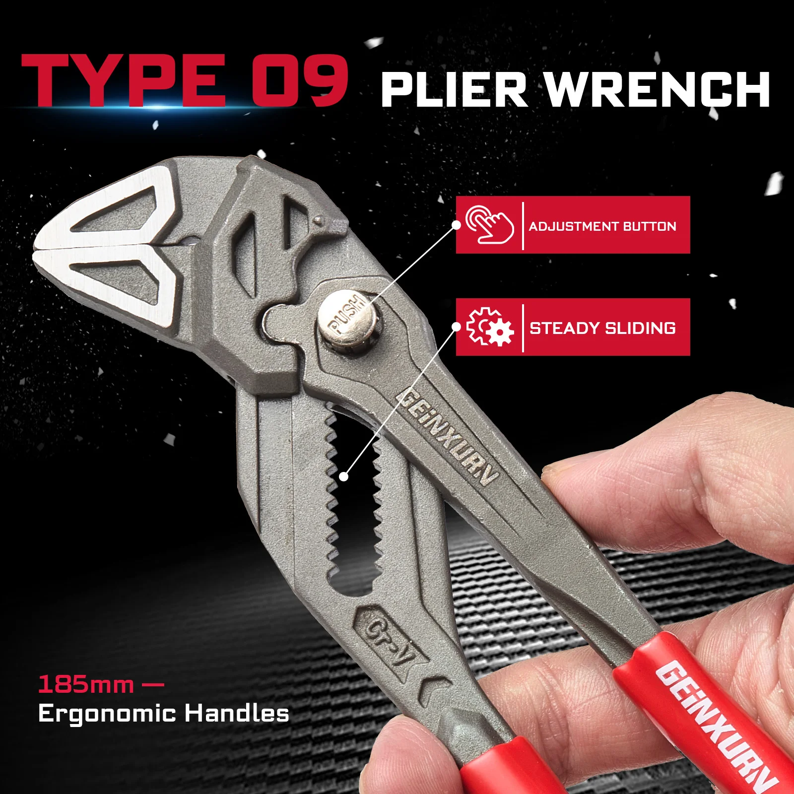 Geinxurn Heavy Duty 7-Inch Water Pump Pliers w/ Quick Button, 15-Position, 1.5" Capacity, CR-V Steel Parallel Jaws image 3