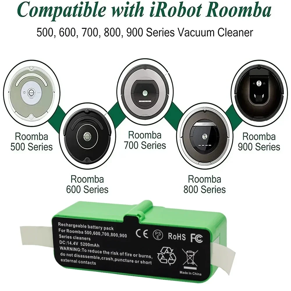 Paquete de batería recargable de iones de litio, 14,4 V, 5200mAh, 6400mAh, 4S 2P, adecuado para la serie iRobot-860 5-9, nueva venta al por mayor