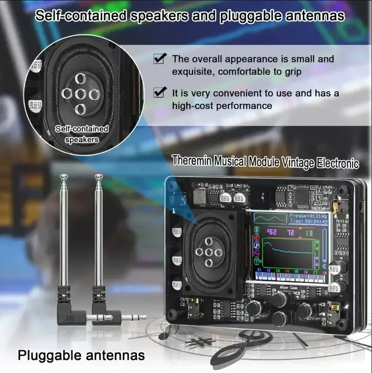 Mini Theremin muzikaal elektronisch creatief instrument met schermweergave Theremin op zichzelf staande luidsprekers en insteekbare antennes