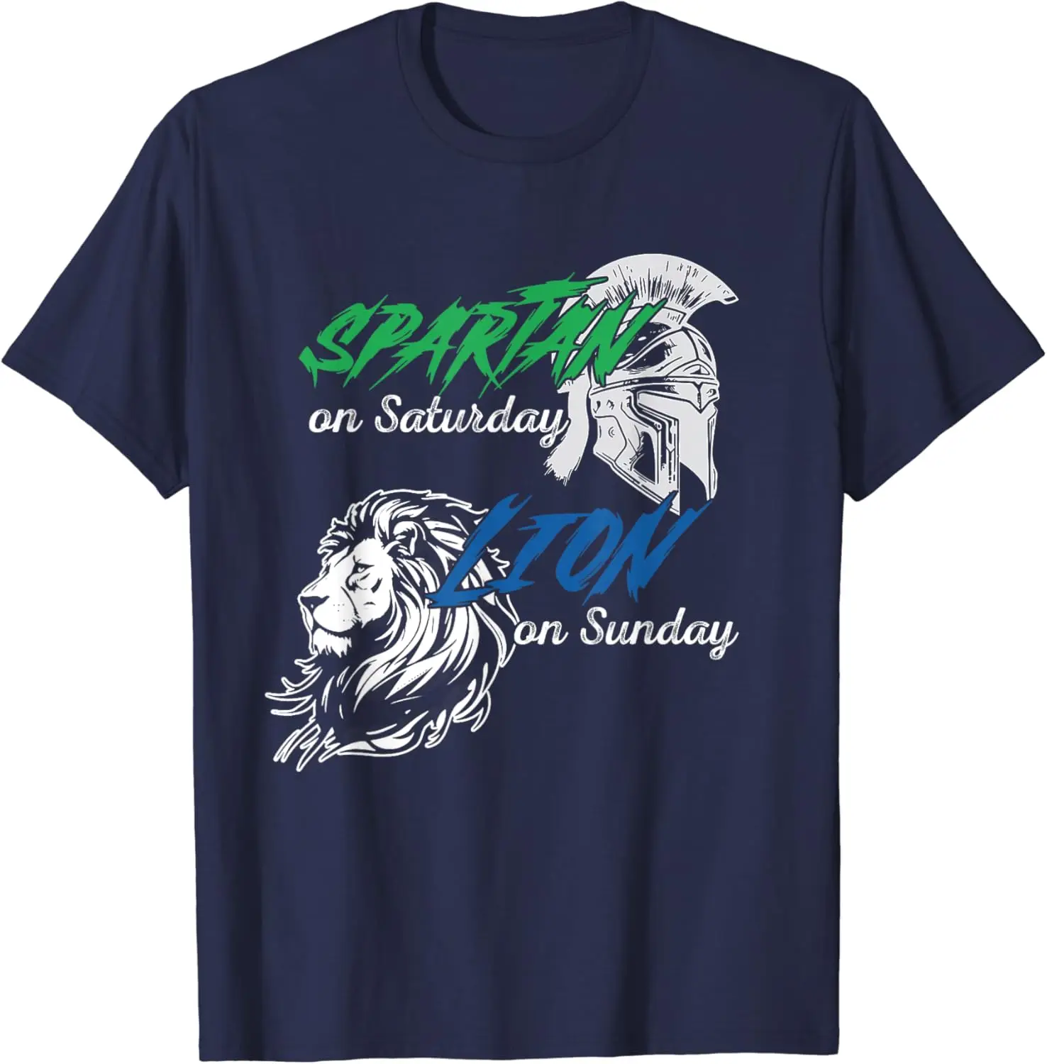 Spartan on Saturday Lion on Sunday Fun Vintage T-Shirt 100% Cotton O-Neck Summer Short Sleeve Casual Mens T-shirt Size S-3XL