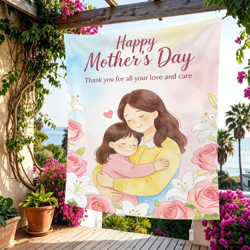Vintage floral garland tapestry, watercolor polyester wall hanging decoration, ideal choice for Mother's Day surprise gift