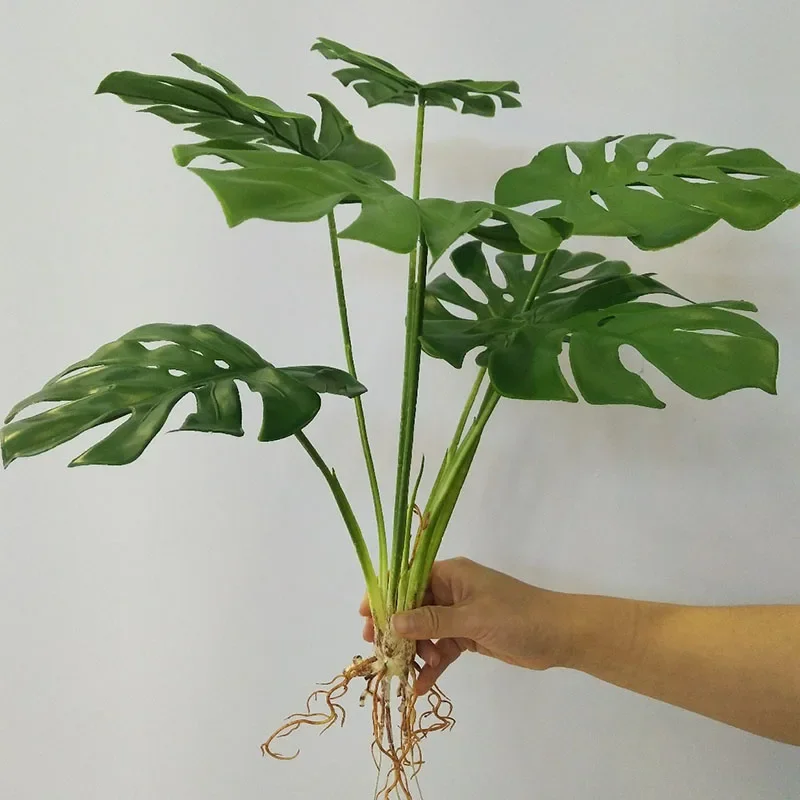 32 "große Gefälschte Pflanzen Tropical Monstera Künstliche Palme Kunststoff Blatt Wasser Anlage für Büro Schreibtisch Home Garten Grün decor – Detail 15