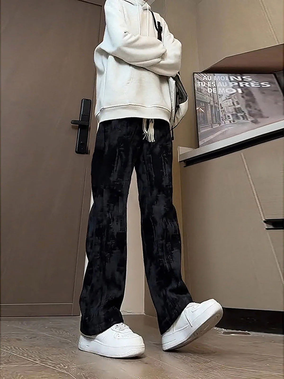 

aduated Dyed Dstring Casual Pants Men's Spring Autumn Vintage Trendy High-End Feeling Leisure Sports Straight Leg Pants