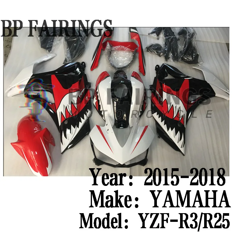 

Новый комплект обтекателей из АБС-пластика, подходящий для YAMAHA YZF R3 2015 2016 2017 2018, кузов YZF-R25 15 16 17 18 комплектов, красный, белый, черный