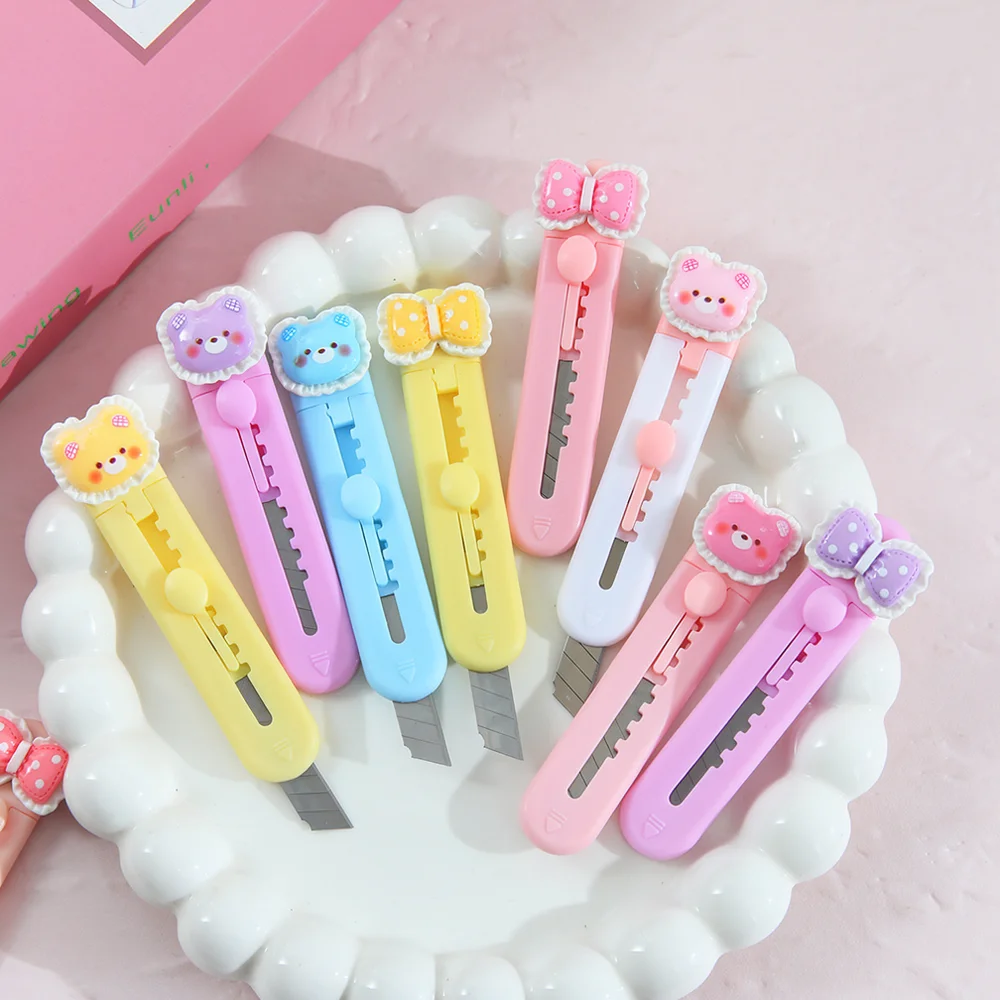 

Cute Bear Bow Mini Utility Knife, Portable Retractable Box Cutter Small Pocket Knife For Office School Suppliers Diy Craft