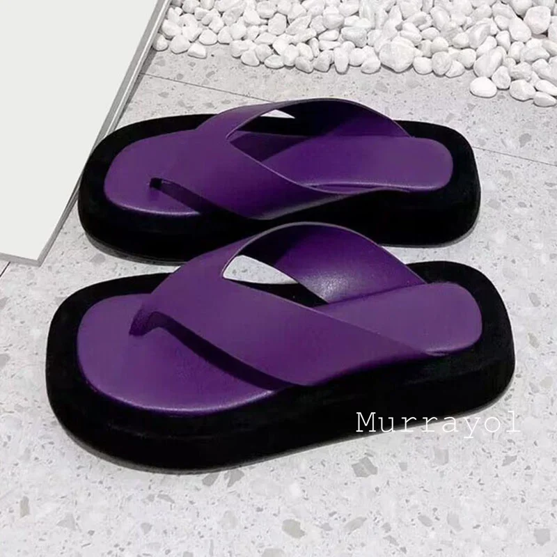 Zapatillas de cuero genuino de colores mezclados, chanclas de suela gruesa para mujer, zapatos de playa para vacaciones al aire libre, zapatos de natación