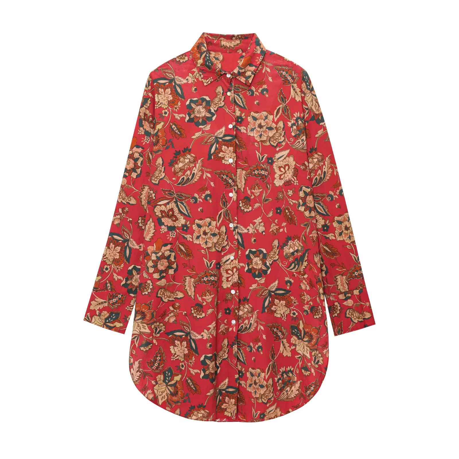 

UNIZERA women's loose casual simple collared long sleeved printed temperament summer new shirt