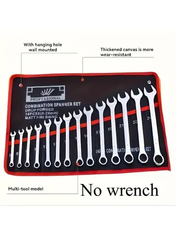 14-Pocket Tool Organizer Roll. Durable Wrench Storage Bag with Portable Handle. Perfect for Garage & Workshop Organization.