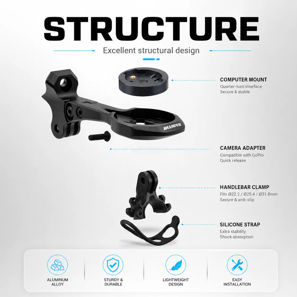 ULLICYC Für SL8 Rapide Integrierte Lenker-Computerhalterung, kompatibel mit Gopro/GPS/Garmin/Bryton/Wahoo Aluminiumlegierung – Detail 10