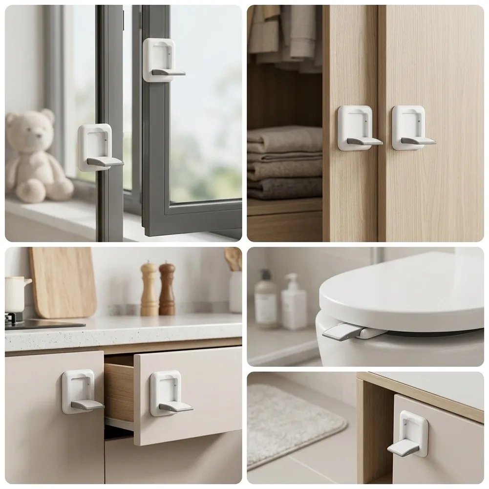 4 Pack Sliding Door and Window Locks for Home Security with Safety Design for Patio Doors Cupboard Sliders and Toilet Lids