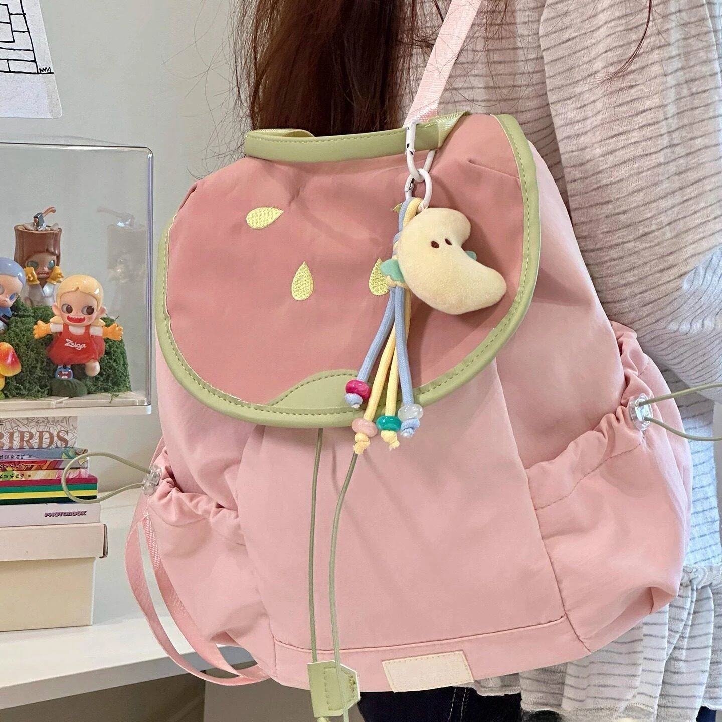 Cute Japanese Style College Student Backpack Lightweight Waterproof Travel Hiking Bag Dual Shoulder Sweet School Style Bag