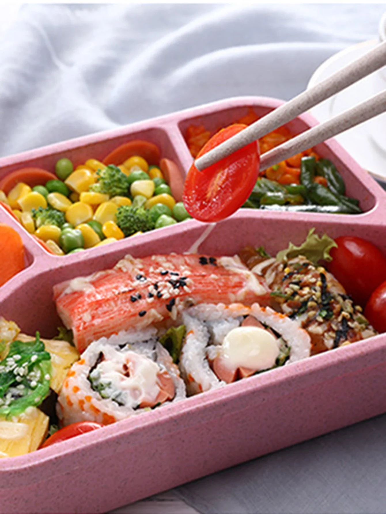 1개 밀짚 도시락통, 일본식 4칸 도시락통, 학생용 사각형 전자레인지용 식품 용기, 사무실용