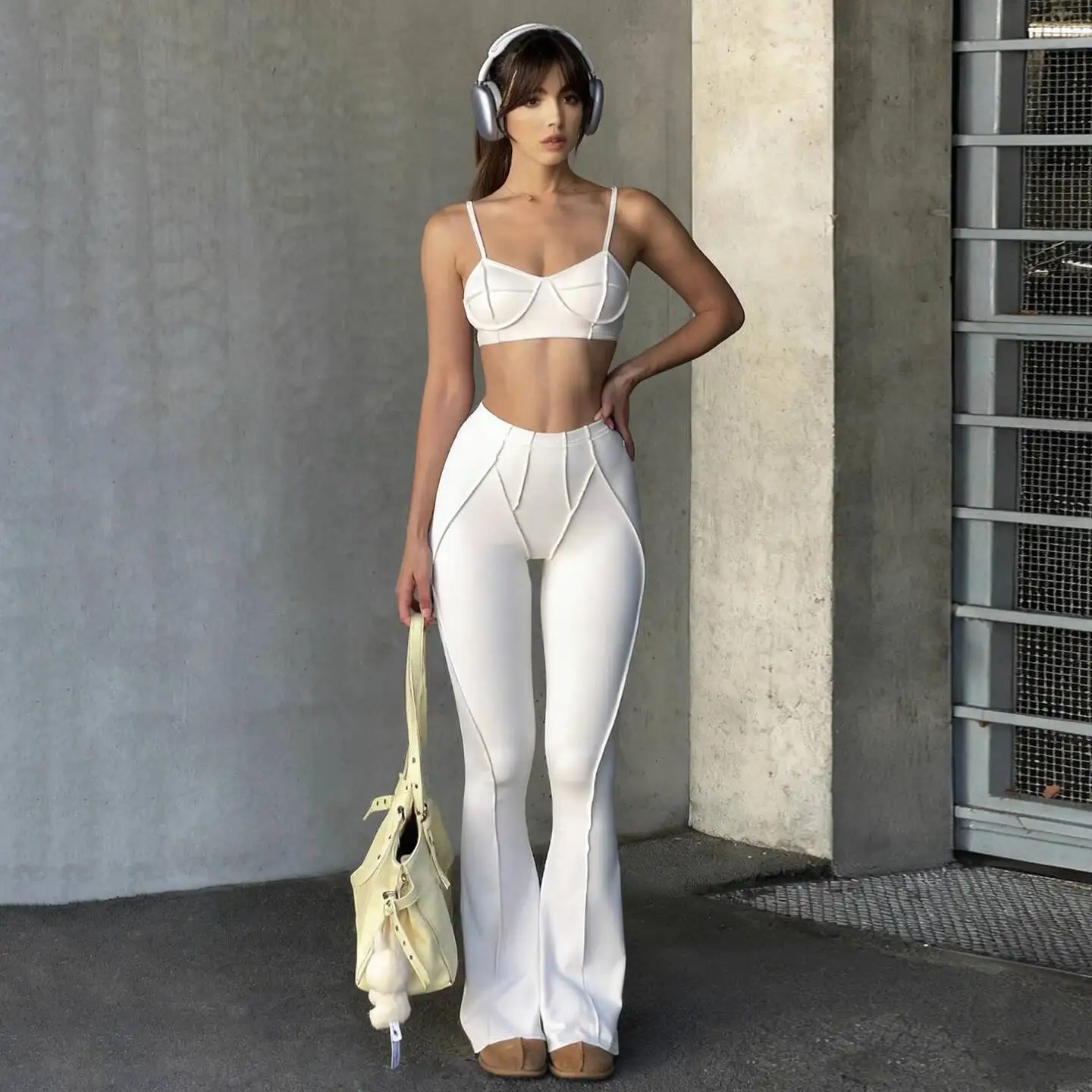 Women Pants Set 2025 New Women's Sports Two Piece Set Cut Out 3D Design Camisole Tight Flare Yoga Leggings Fitness Outfit