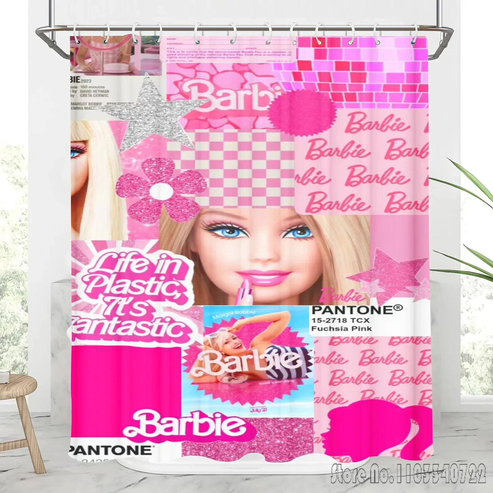 Barbie  Colorful Shower Curtain 1pcs Waterproof Bath Screen Curtains with Hooks for Bathroom Decor