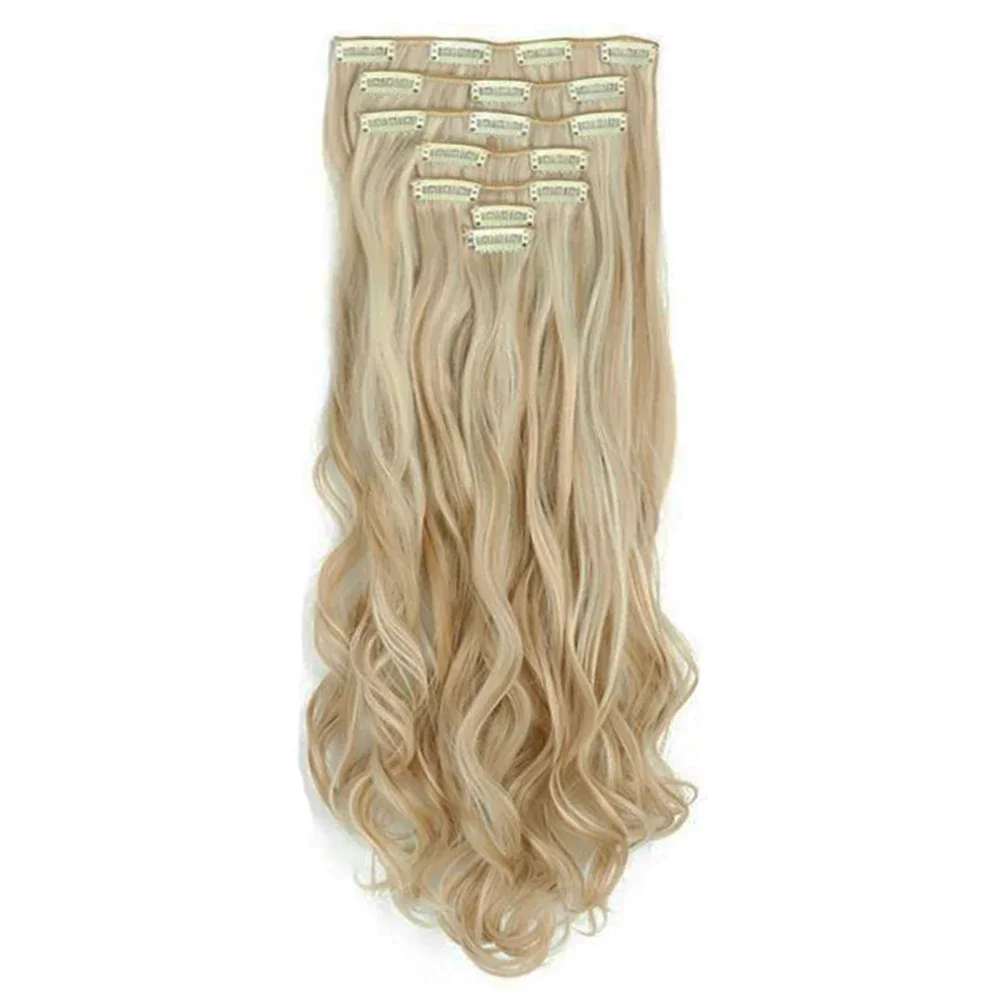 Curly Synthetic Blonde Clip in Hair Extensions Full Head Hair Pieces for Women Postiche Fake Natural Hair