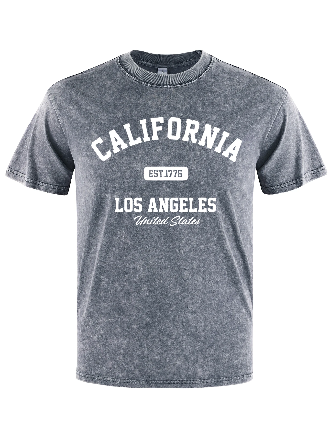 

California Los Angeles Est 1776 Print Man T Shirt Hip Hop Crewneck T-Shirt Cotton All-Match Clothes Summer Loose Short Sleeve