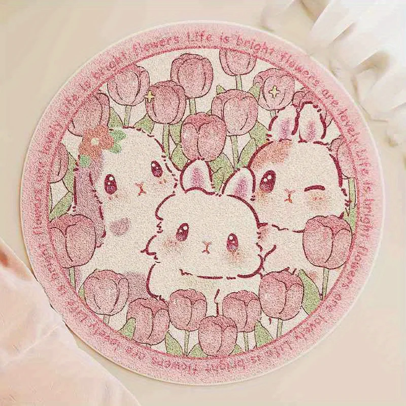 

VIKAMA Kawaii Pink Bunny Rug Fluffy Round Carpet Soft Shaggy Fuzzy Floor Mat Aesthetic Bedroom Kids Room Decor Cute Rabbit
