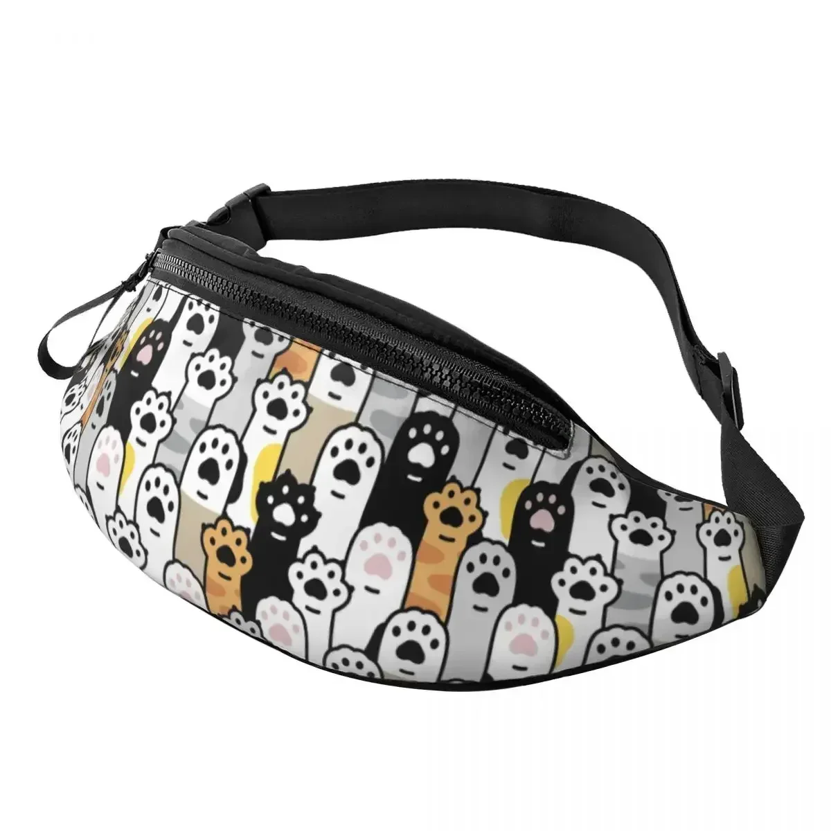 Casual Cat Paw Print Fanny Pack, Pegada do gatinho, Viagem, Caminhadas, Homens, Mulheres, Cartoon Paw Lover, Crossbody Waist Bag, Phone Money Pouch