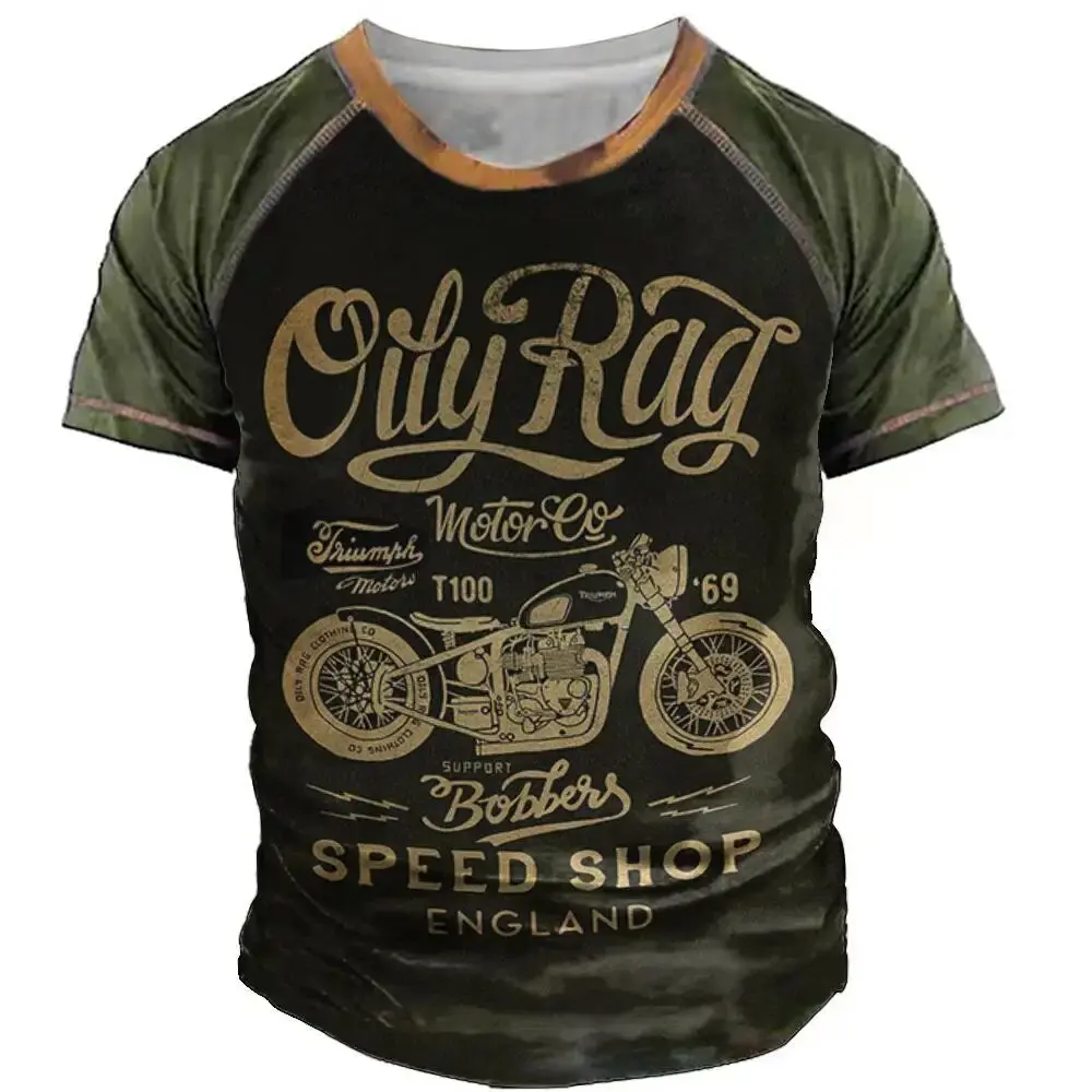 Motorcycle T-shirt Men 3D Print Short Sleeve Vintage TShirt For Men Ride Biker Shirts Tops Oversized Tee Shirt Men's Clothing