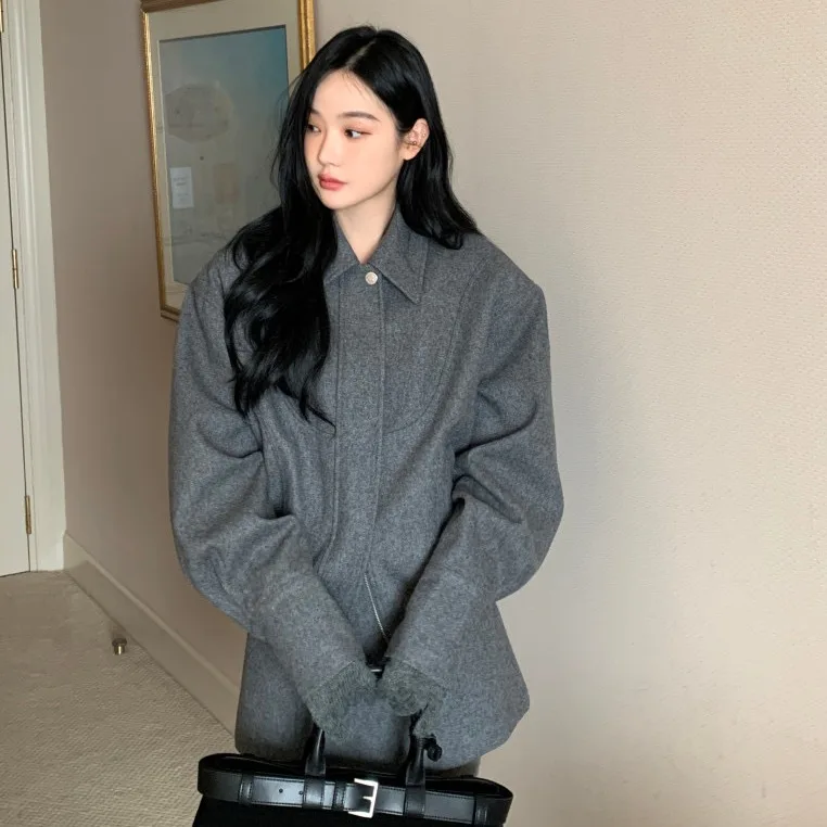 

Winter Casual Loose Jaet Coat And Skirt Set Women's Faion Ensemble Long Sve Loose Fit Sle for Adults 8-25 Years Old