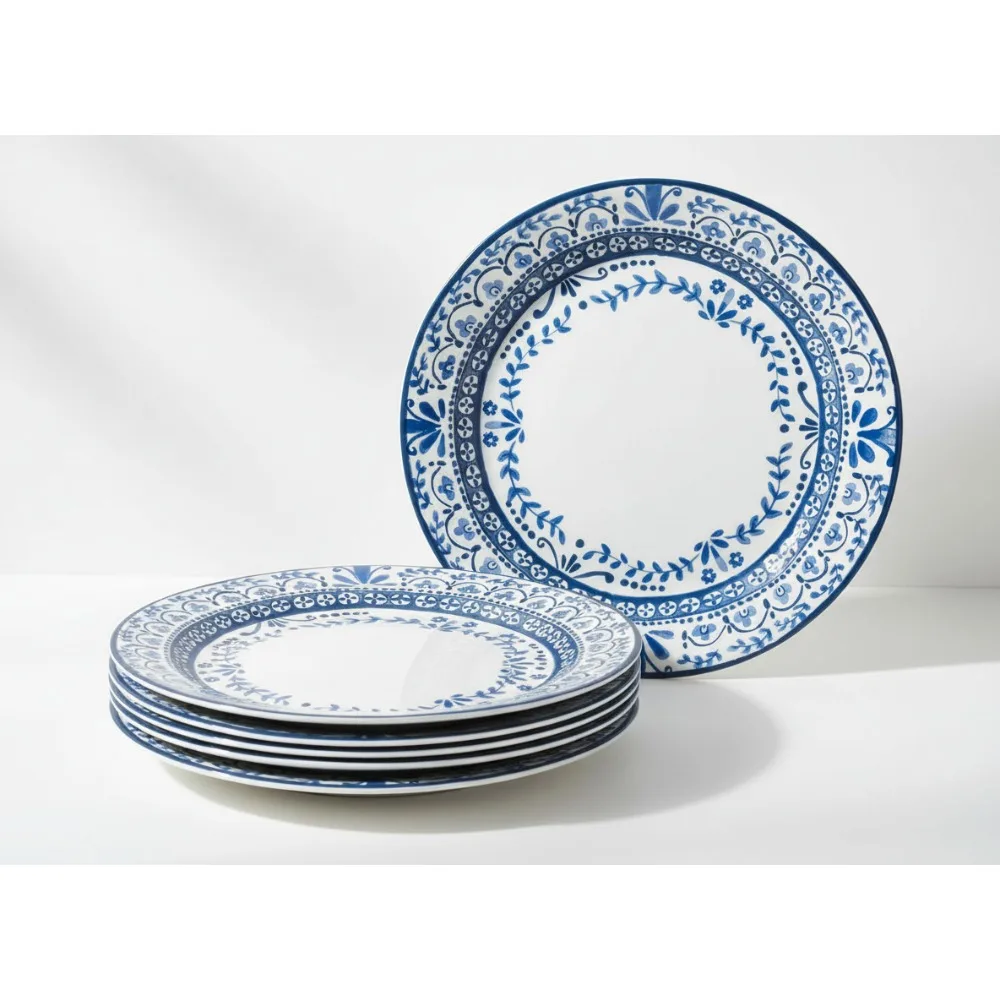 

6-Piece Chip-Resistant Glass Dinner Plates Set, Lightweight & Dishwasher Safe for Family Dining