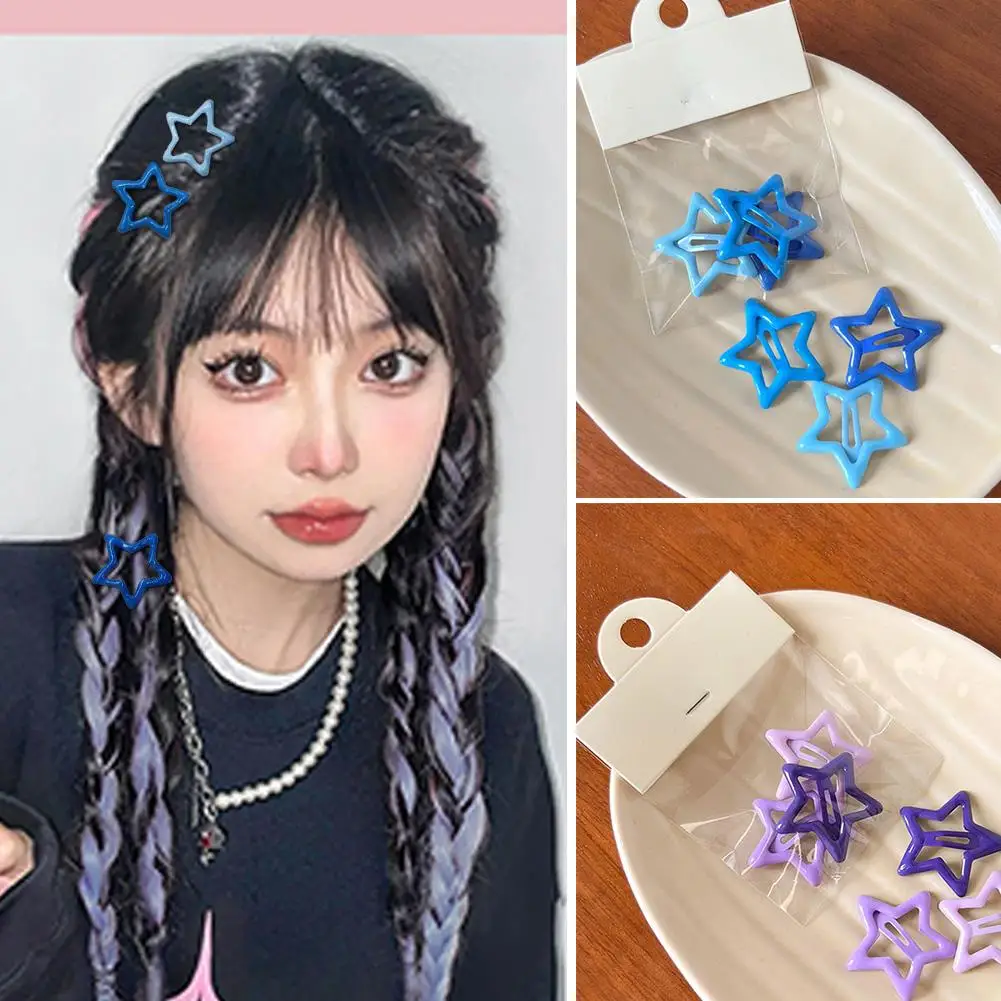 3PCS Purple Blue Star BB Hairclips Women Y2K Snap Hairpins Side Hair Barrettes Cool Girls Clip Boutique Kids Hair Accessories