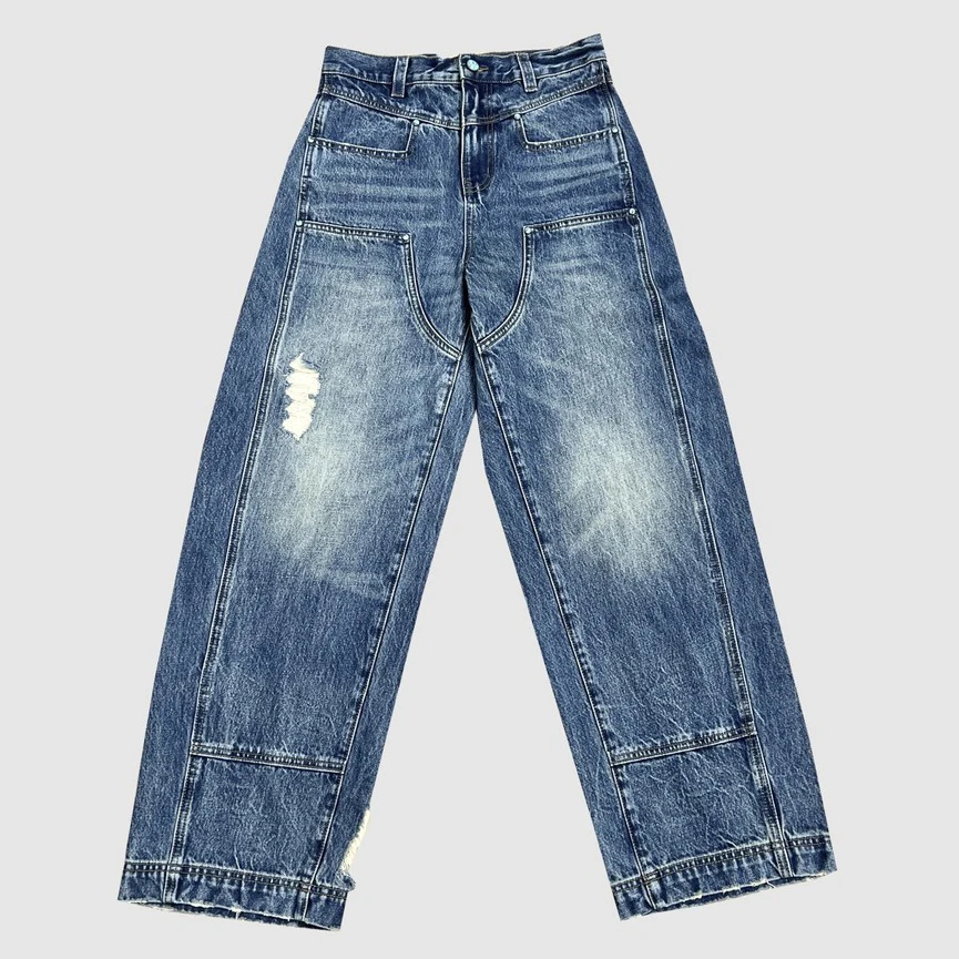 

Retro American Waed Blue Wide Leg Straight Cut Jeans Men Women Loose Luxury Long Trousers Casual Wear All Seasons