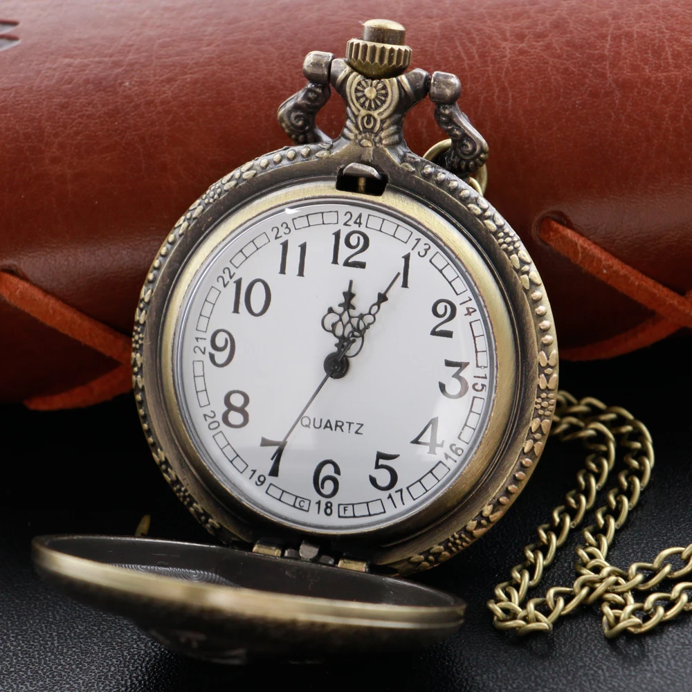 Vintage Pendant Clock Sculpture Fob Chain Arabic Digital Quartz Pocket Watch Necklace Pendant Clock Chain Men's and Women's Gift