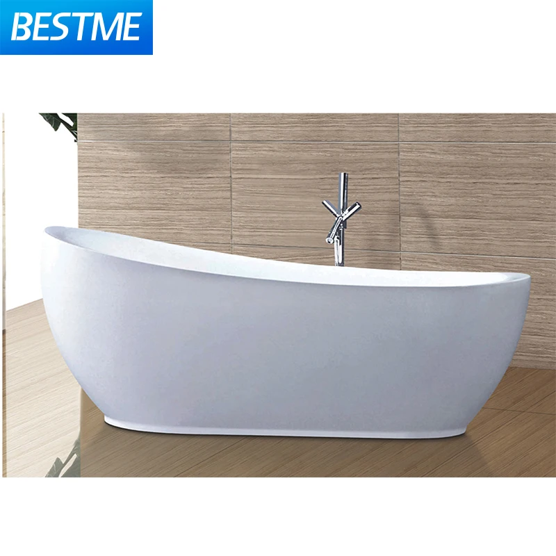 Design Modern Simple White Boat Shape Acrylic Art Bath Tub Bathroom Hotel Freestanding Soak Spa Bathtub