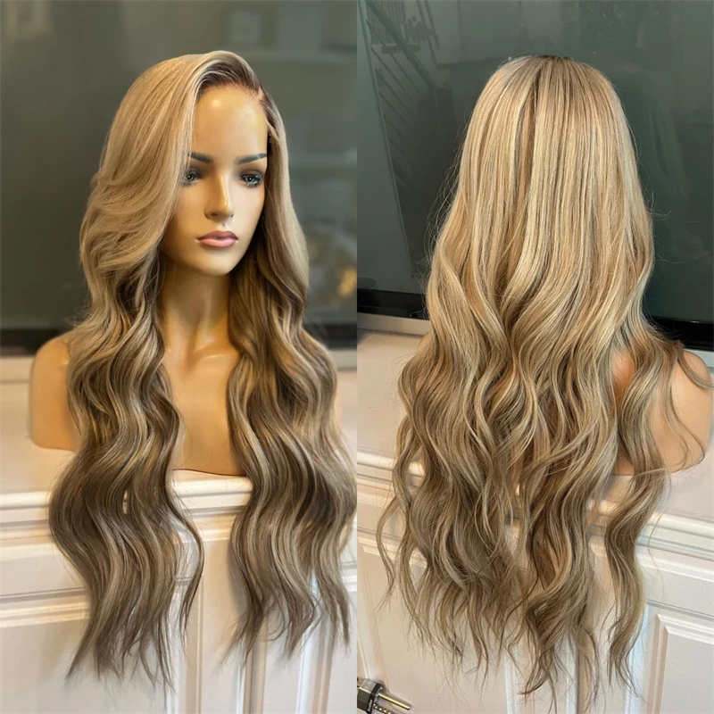 

Парики для повседневного косплея, Ombre, коричневый, блондин, балаяж, термостойкий парик для косплея для черно-белых женщин, 30-дюймовая волна