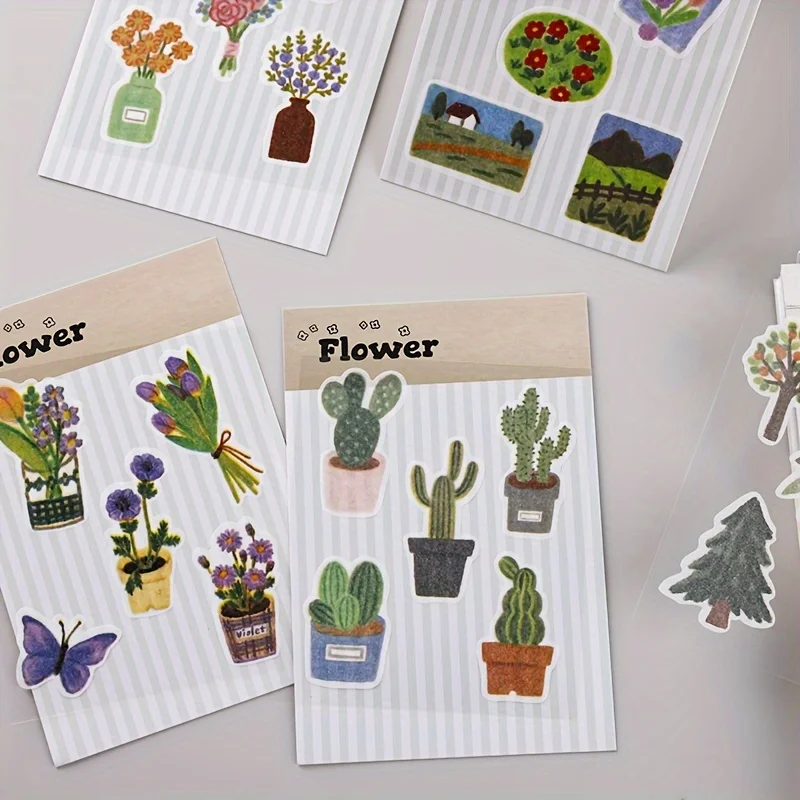 

Flower Green Plant Stickers Girl's Cute Journal Goka Material Paper Stickers Waterproof Adhesive Sticker Label Sealing Paste