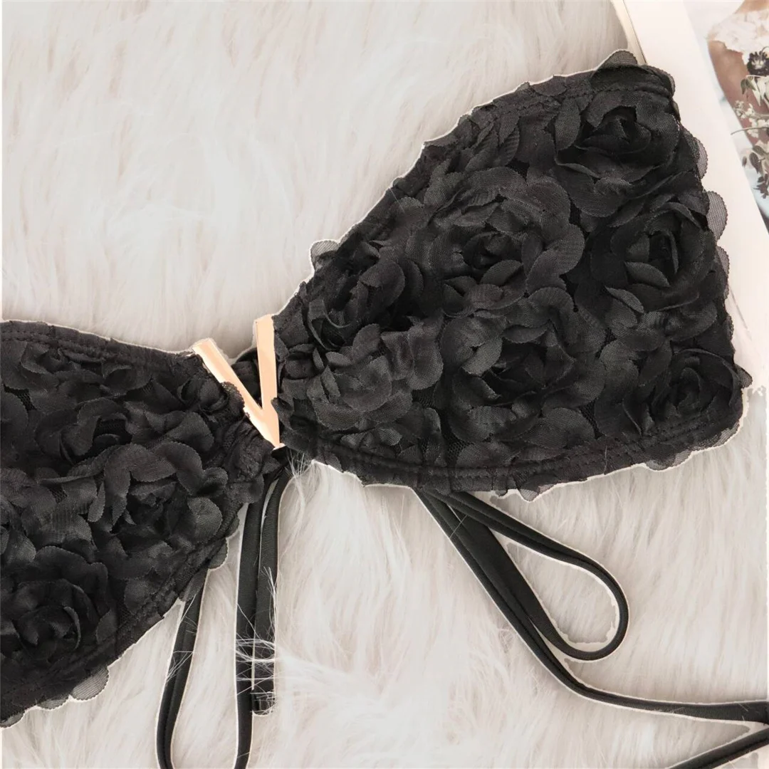Sexy 3D-Blumen-Bandeau-Bikini mit hohem Beinausschnitt, zweiteiliger Bikini-Set für Damen, Badeanzug, Badebekleidung, Badeanzug, Schwimmbikini V6547 – Detail 9