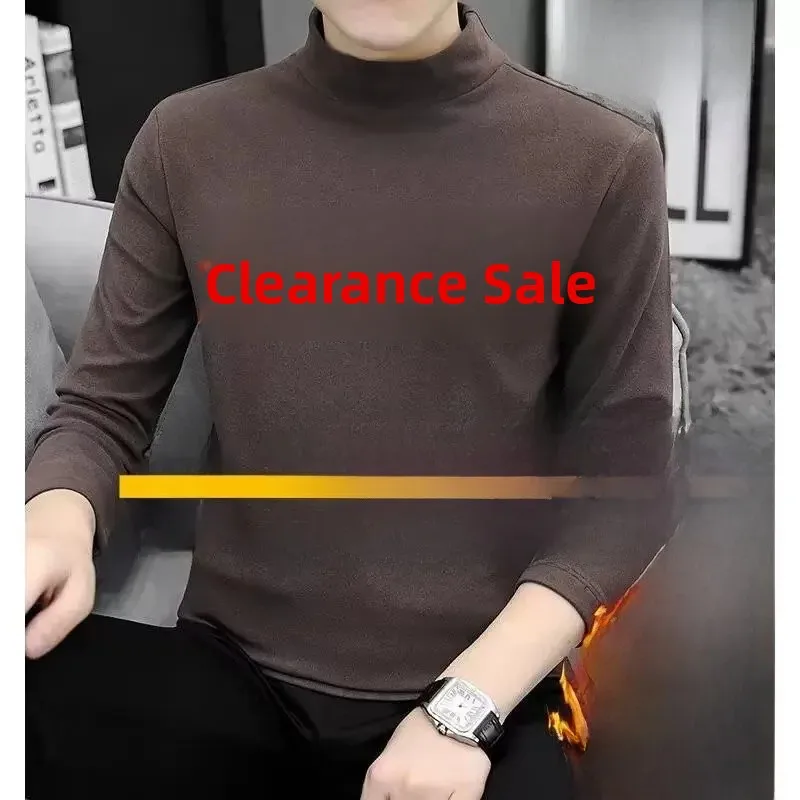 Men's Long Sleeve Thermal Fleece T-Shirt Slim Fit Overhead Base Shirt Double Sided Velvet Polyester Fiber Casual Style