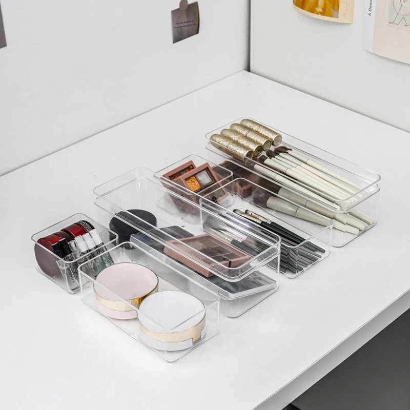 Clear Drawer Organizer Transparent Drawer Divider Storage Box Bins Case For Utensil Cosmetic Groceries Kitchen Tableware