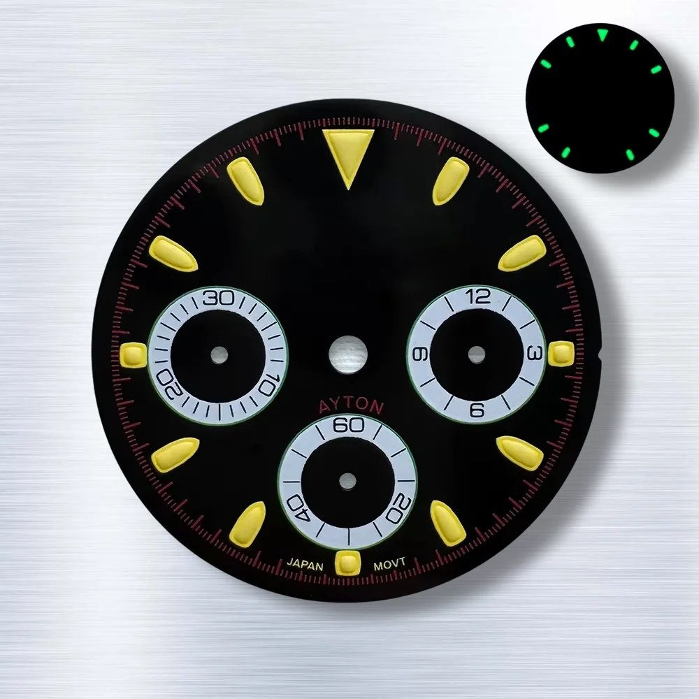 29.5mm VK63 Dial S Logo Panda DTN Dial Fit VK63 Movement High-Quality Dial Watch Modification Accessories Green Luminous