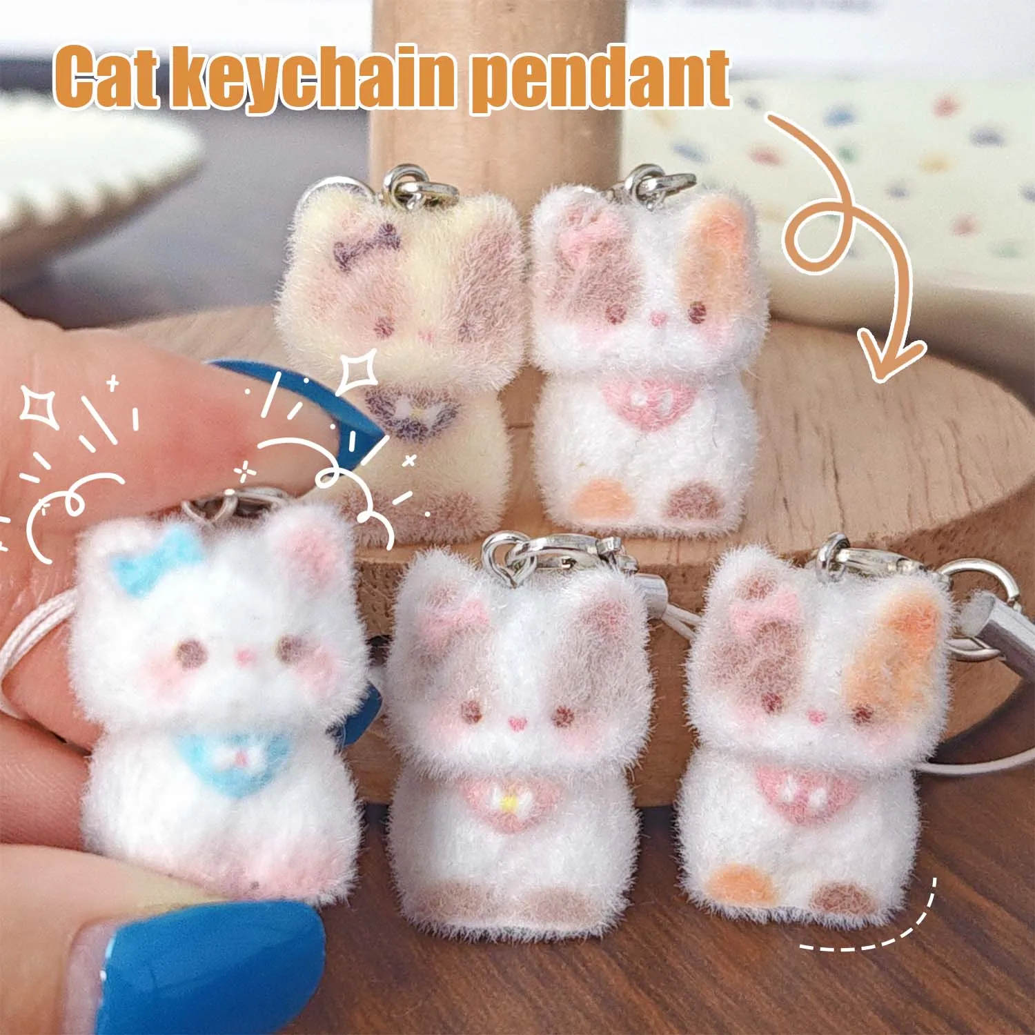 20-1Pcs 3D Flocking Cat Keychain Cute Cartoon Kitten Keyring Bag Pendant Cute Keychain Couple Gifts Women for Jewelry Key Chains