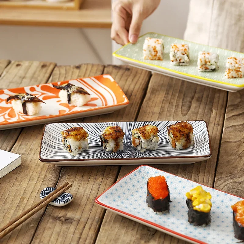 Creative Nordic Style Ceramic Tableware Restaurant Rectangular Sushi Fruit Plate Household Snacks Shallow Flat Main Course Plate