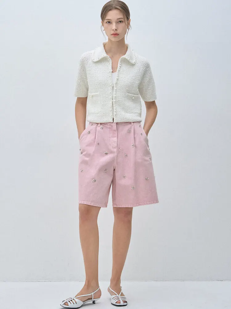 

Faionable Casual High Waist Wide Leg Five-Quarter Denim orts Loose Fit Versatile Summer New Arrival Korean Sle Slimming