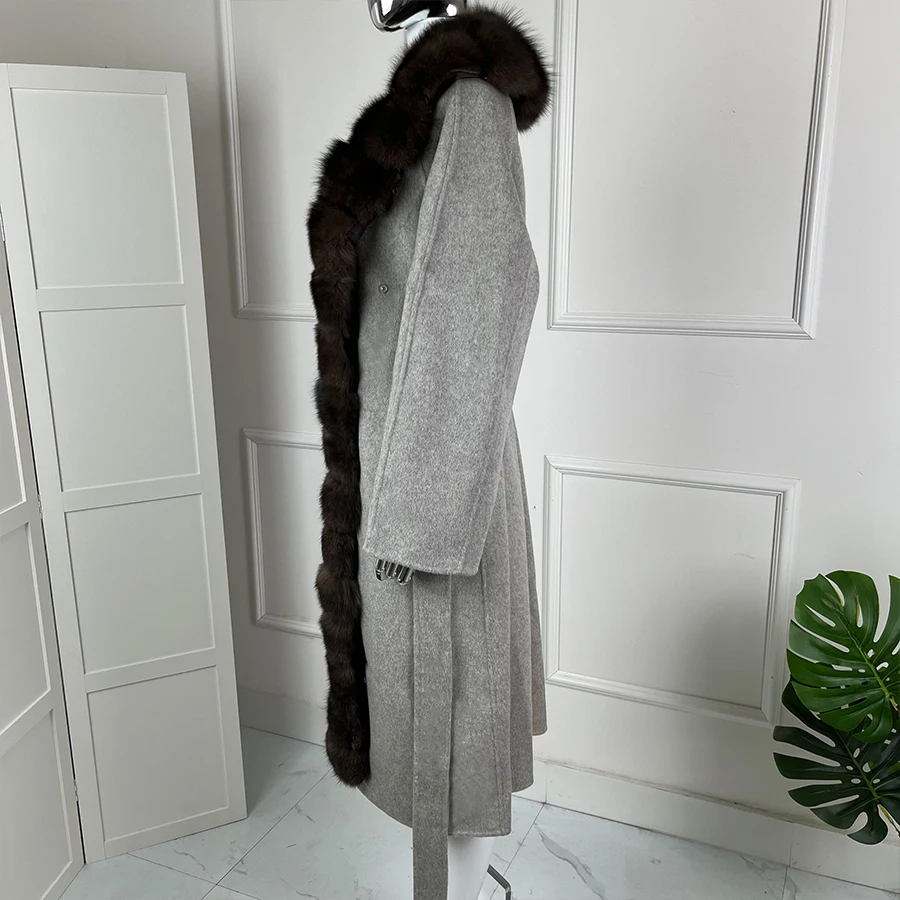 New Cashmere Coat Women Wool Long Real Fox Collar High Quality Winter Woolen Coat Women 2024 New Fur Coats Hot Selling