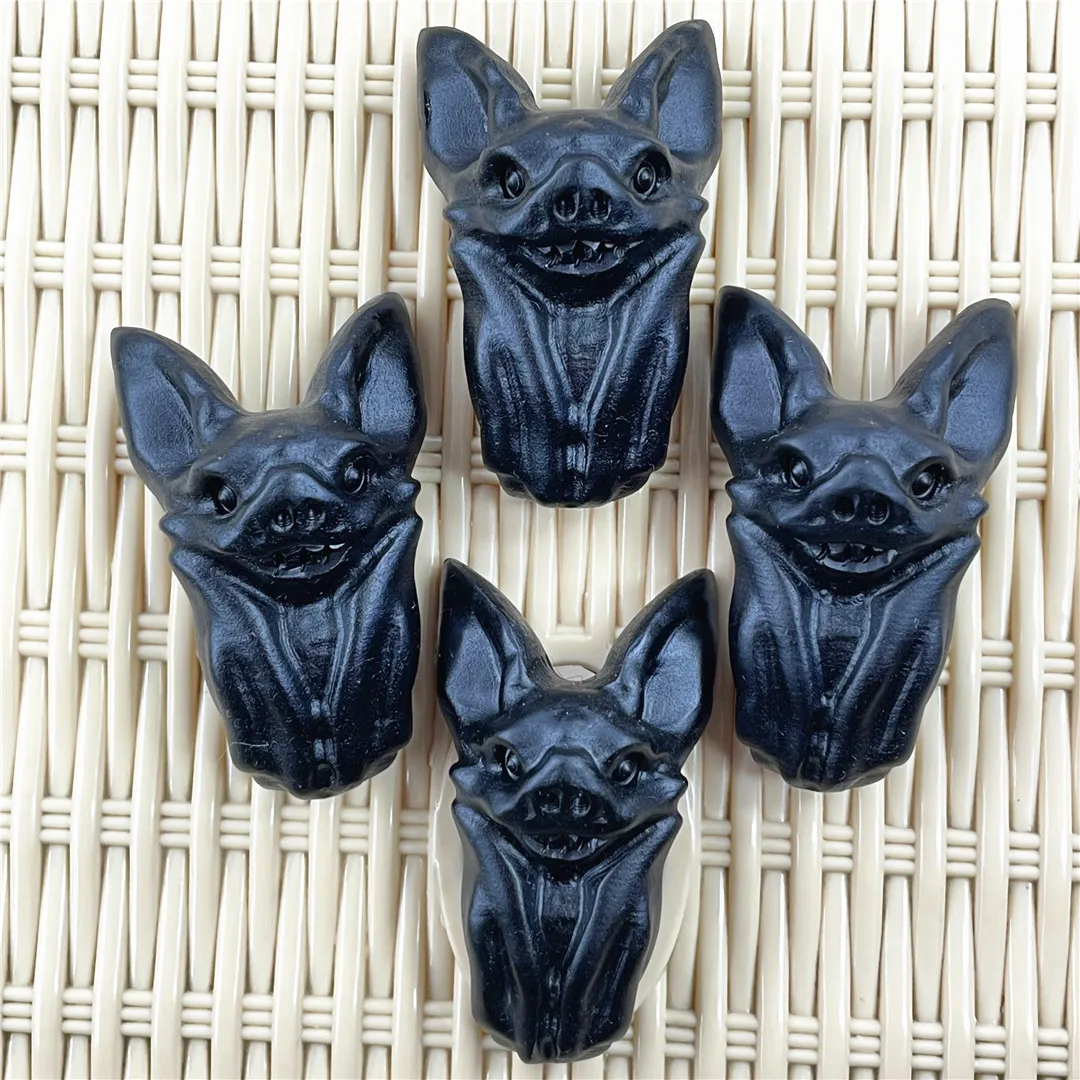 6.5CM Natural Black Obsidian Crystals Carved Upside Down Bat Animal Figurine Witch Crafts Stone Product Cute Room Decor Idea